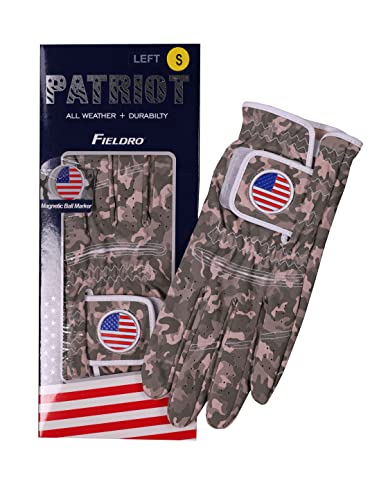 Fieldro Patriot Golf Glove Ball Marker Men's Womens Premium Synthetic Left Hand Right Hand (Gray, Medium Large, Left) #TOP17