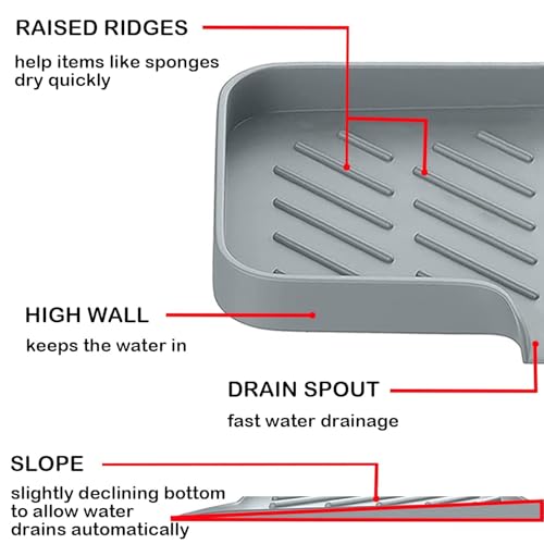 Image of Silicone Kitchen Soap Tray, Kitchen Sink Tray Sponge Tray Dish Sponge Holder, Sink Caddy Organizer for Dish Soap Bottle, Soap Dispenser, Scrubber Brushes, Bathroom Soap Holder
