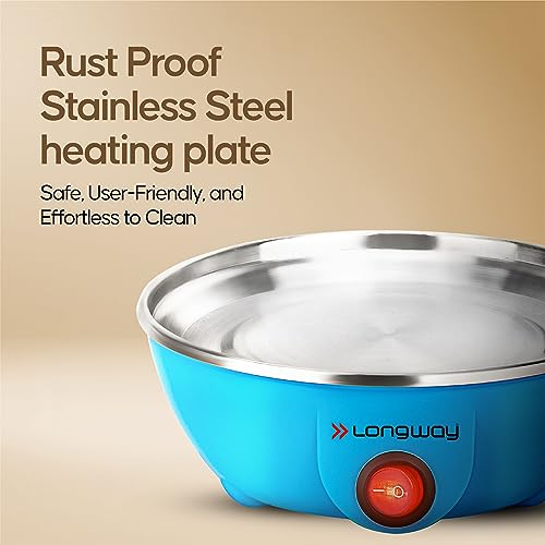 Image of Longway Eggo 350 Watt Egg Boiler /Cooker for Steaming, Cooking & Boiling with 3 Boiling Modes Soft, Medium, Hard (Blue, 14 Eggs)