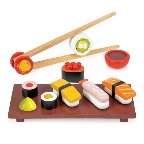 Mentari Toys - Sushi Set - 11pc Wooden Pretend Play Food Set for Kids - Includes Sushi, Soy Sauce, Wasabi & Chopsticks - Encourages Imaginative Play, Fine Motor Skills, Cultural Exploration - Age 3+