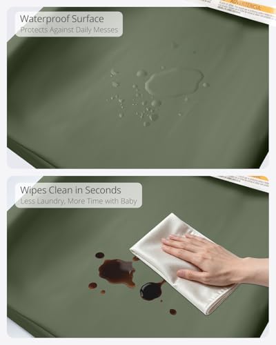 Vegan Leather Baby Changing Pad - Diaper Wipeable Changing Pad, Waterproof Cover Changing Mat for Dresser and Table,Taupe (Dark Green) - Thumbnail 4