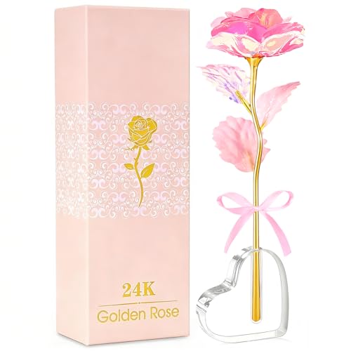 Mothers Day Mom Gifts for Women Grandma, Artificial Forever Birthday Flowers Galaxy Glass Eternal Roses with Heart Shaped Crystal Vase, Mother's Day Anniversary Wedding Rose Gifts for Wife Sister