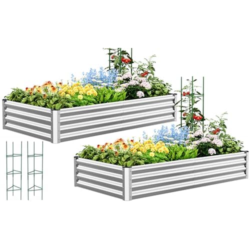 Quictent Galvanized Raised Garden Bed Metal Planter Box Bottomless for Backyard Outdoor, 4x3x1 Ft 2PCS, Silver Silver 6x3x1 ft-2PCS