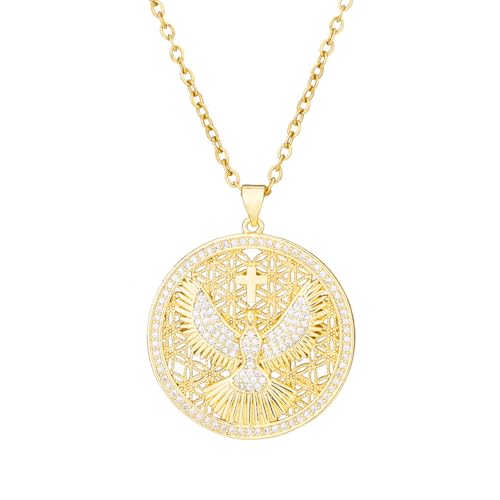ZIAFRPN Collar con medallón de paloma del Espíritu Santo, colgante de cristal chapado en oro con cadena, joyería religiosa de regalo, 3.5, Acero inoxidable, Abulón ZIAFRPN Collar con medallón de paloma del Espíritu Santo, colgante de cristal chapado en oro con cadena, joyería religiosa de regalo, 3.5, Acero inoxidable, Abulón