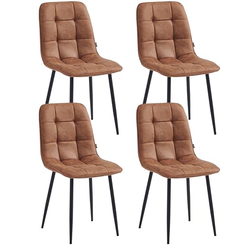 Colenis - Chaises de Salle à Manger Ela - Lot de 4 - Cognac - Microfibre - Chaise de Cuisine - Pieds en métal Stable