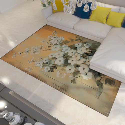 Tapis antidérapants du salon grand tapis floral rétro lavable