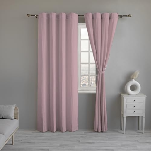 Image of Linenwalas Cotton Solid Long Doors Curtain With Back Loop, Semi Sheer Curtain In Pink, 9 Feet, Pink, Pack Of 2 - Grommet