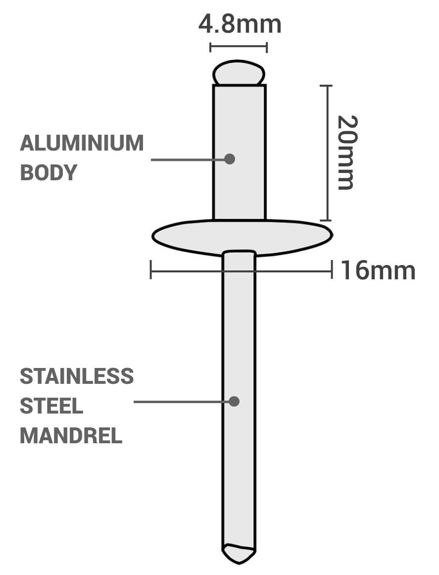 SKIR'CO (100 stuks) Aluminium blindklinknagels 6,0 x 20 mm, stalen SKIR'CO (100 stuks) Aluminium blindklinknagels 6,0 x 20 mm, stalen