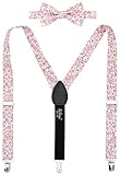 BELLUNO Boys' Floral Suspenders and Bow Tie Set, Pre-Tied Cotton Bowtie and Adjustable Suspenders for Boys - Pink