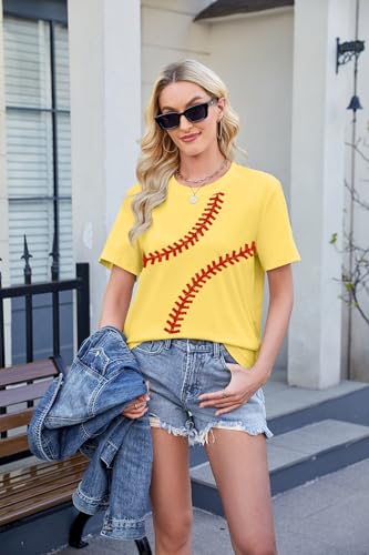 Baseball Shirt Women Baseball Love Graphic Tees Funny Baseball Mom T Shirt Game Day Short Sleeve Tops Yellow — view 3