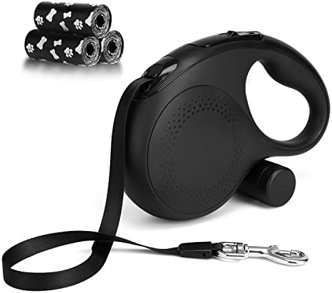 26 FT Retractable Dog Leash, EC.TEAK Retractable Leash with Dispenser and 3 Pieces Poop Bags for Medium/Large Breed Up to 110 LBS, Black Large