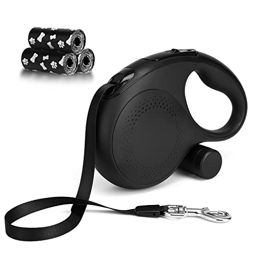 26 Ft Retractable Dog Leash, Ec.teak Retractable Leash With Dispenser And 3 Pieces Poop Bags For Medium/Large Breed Up To 110 Lbs, Black Large #TOP3