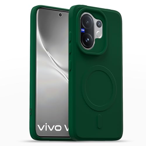 Image of Outlouders Back Cover for Vivo V60 5G / Vivo T4 Pro 5G Soft Matte Silicone Cover with Slim Fit | Mag-Safe Logo (Not Mag-Safe Compatible) | Shockproof | Camera Protection Bumper Case (Green)