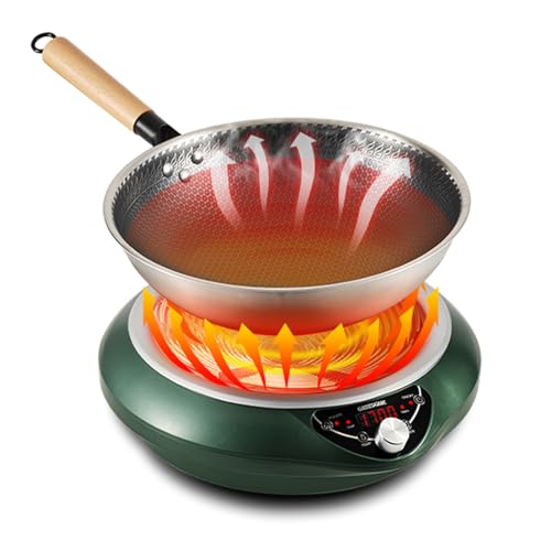 GastroGear - Concave Induction Hob with Wok, 1800W Fast and Even Heating with Large Coil, 17 Level Burner Setting, Induction Hob