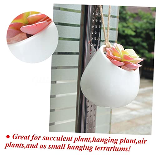 Pot de fleurs suspendu jardinière murale céramique blanche HANABASS - 6
