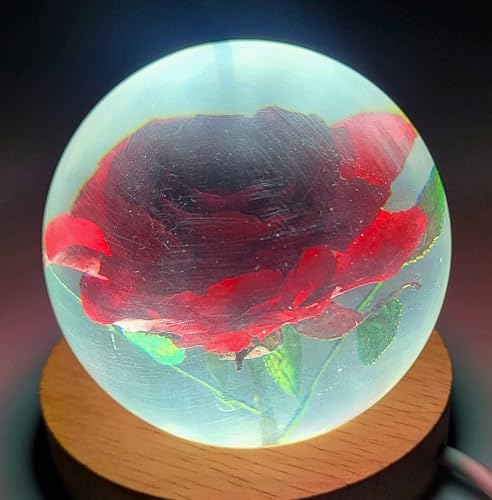 Image of 60mm Real Red Rose in Crystal Clear Lucite Resin Ball June Birth Month Flower Anniversary Wedding Engagement Valentine Mother's Day Gift Botanist Herb Herbarium Paperweight Display Decor Collection