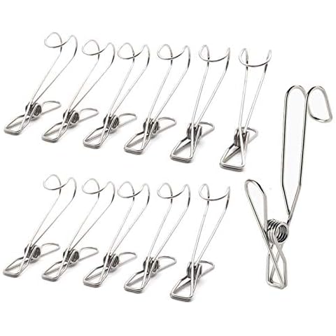YOUYIKE 12 PCS Metal Hanging Clips, Hanging Clothes Peg ,Kitchen Towel Clips,Stainless Steel Clips with Hook for Curtain, Party String Light, Home Decoration,Food Sealing,Office,photo Cover