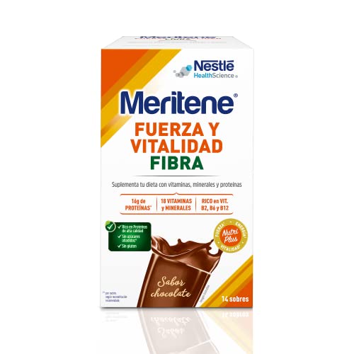 Miniatura 3 de Meritene, Fuerza y Vitalidad Fibra, Sabor Chocolate, Fuerza para tus Músculos, Vitalidad para ti, Solución Nutricional Adultos con Fibra, Proteínas, Vitaminas y Minerales, 14 Sobres, 490 gr