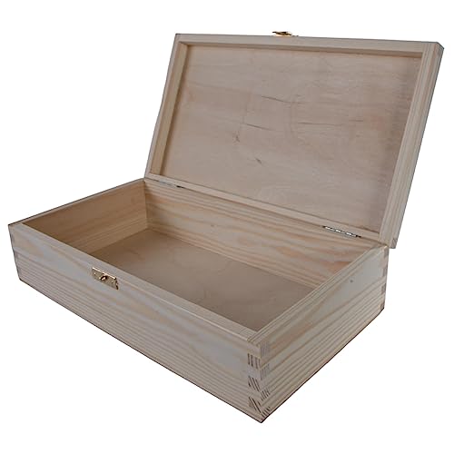 WooDeeDoo Rectangular Wooden Storage Box with Hinged Lid and Clasp, 28 x 16 x 8 cm