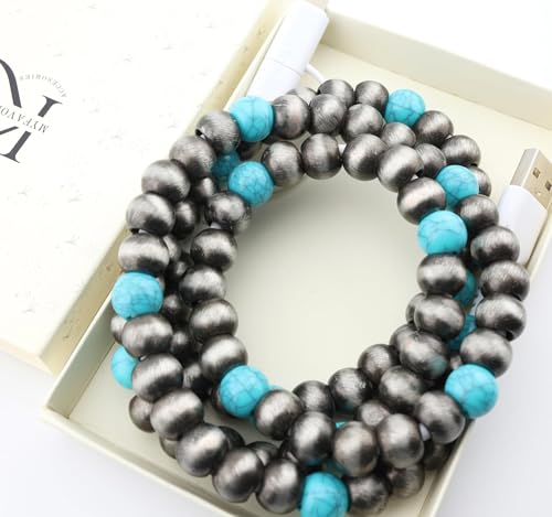 Image of Stylish Beaded Phone Charger Cable Colors USB Charging Cord for Smartphones (4-1, Charcoal, 3.3ft)