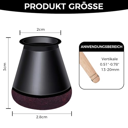 CNMTCCO Stuhlbeinkappen, 24 Stück Stuhlbeinschoner, Filzgleiter für Stühle geeignet für gerade und schräge Stuhlbeine, Verhindert Kratzer auf dem Boden und reduziert den Lärm (14-20mm Orbicular)