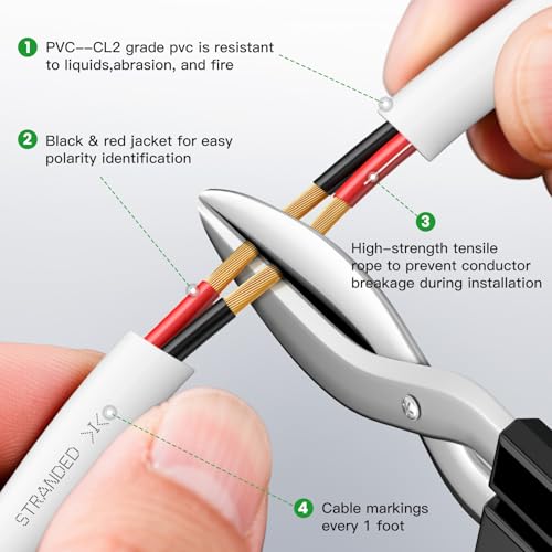 Cable de altavoz de calibre 18 blanco de 2 conductores CCA 4
