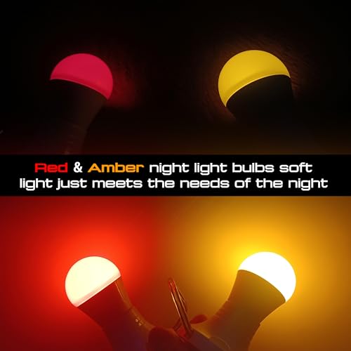 Image of Amber Light Bulb 1800k and 625nm Red Light Bulbs, 1pcs amber+1pcs Red, 3W | Blue Light Blocking 25-40W Equivalent, Warm Light Bulbs for Bedroom Healthy Sleep Porch Party Holiday Lighting, Non-Dimmable