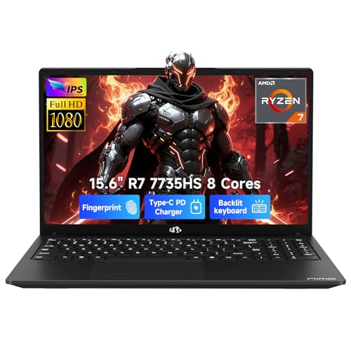 NIMO 15.6" IPS FHD Gaming Laptop, AMD 8 Cores Ryzen 7 7735HS (Beats i7-12650H, Up to 4.75GHz) 16GB DDR5 RAM 512GB SSD Computer with Radeon 680M 100W Type-C HDMI Portable for Business and Student