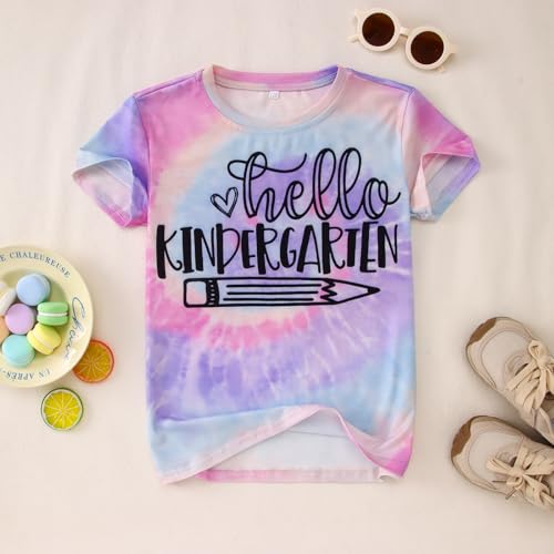 Image of KEKEMI Kid Girls First Day of School Shirt Hello Kindergarten First /Second /Third Grade Tshirt Back to School Tees Tops 4-10Y