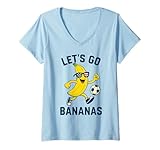 Womens Funny Banana Soccer Cartoon Kicking Ball USA Flag Glasses V-Neck T-Shirt