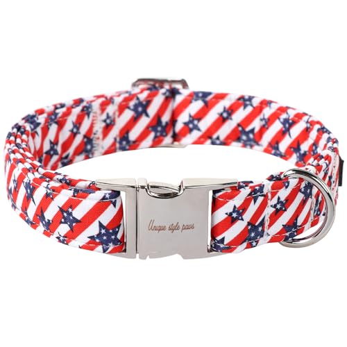 Unique style paws Independence Day Dog Collar Metal Buckle Striped Star Collar Gift Durable Cute Collar for Small Medium Large Boys Girls Dogs