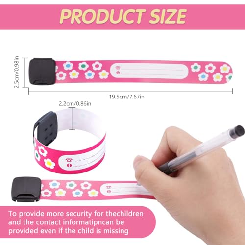 Climberty® Kids Safety ID Wristband - 12 Pack Waterproof PVC Wristband, Write-on Wristband Anti-Lost Identification Wristband with Buckle for Travel, Outing, Group Activity, 19.2cm x 2.15cm