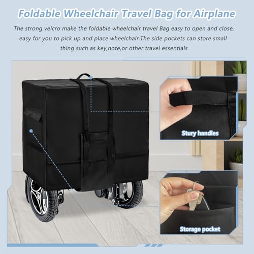 Rileytee Foldable Wheelchair Travel Bag for Airplane,Heavy Duty 600D Waterproof Dustproof Portable Folding Electric Wheelchair Covers for Travel - Image 4