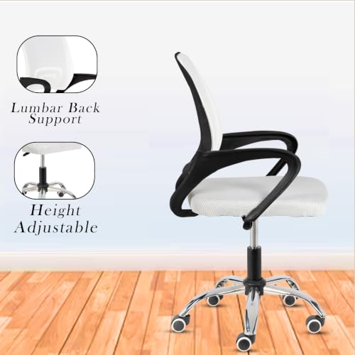 Image of Casa Copenhagen Mesh Mid Back Office /Study /Computer /Revolving /Desk Chair for Work from Home -Metal Base, Height Adjustable Seat- Snow White & Black Handle