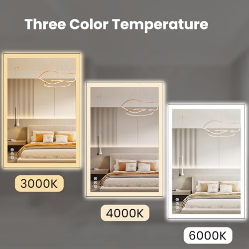 Image of WTTY 24 inchX32 inch LED Bathroom Mirror with Black Frame, Bathroom Vanity Mirror with Lights for Wall, Front Light and Backlit, Anti-Fog, Dimmable, 3 Colors, Shatterproof, Memory, Horizontal /Vertical