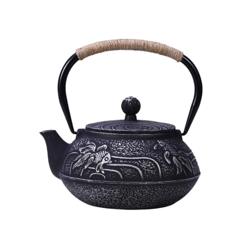 Lamantt牡丹急須、素焼き茶器、銑鉄、南部鉄器、伝統工芸、各種熱源対応、鉄分補給、茶こし付き、家庭用・茶屋・レストラン用 (シラス)