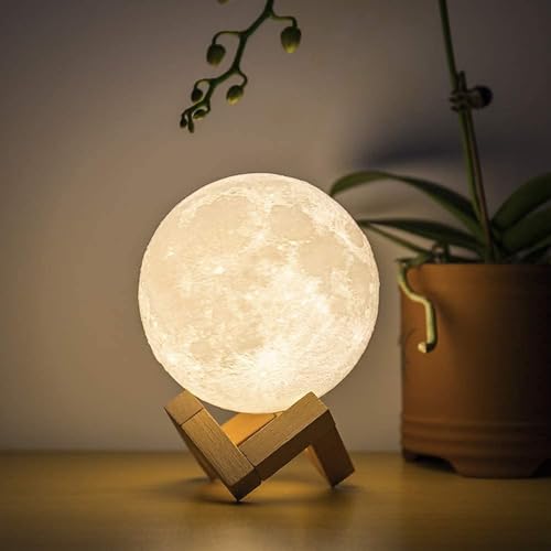 MoonlitDreams 3D Moon Lamp 7 Colour 15 cm Changeable Sensor Moon Night Lamp for Bedroom, Touch Lamp, Moonlight Lamp with Stand & USB for Bedside, Valentine, Festival, Corporate & Wedding Gifts