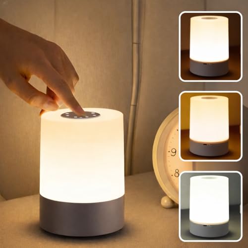 Image of One94Store Touch Control LED Table Lamp - USB Rechargeable, Touch Control Night Light with 3-Color Dimmable Brightness for Bedroom, Living Room & Study (White, Pack of 1)