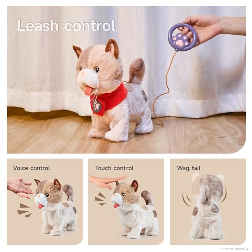 TUMAMA Toy Cat for Kids, Cute and Realistic Kitty Toy that Walks, Meows, Tongues Out and Wags Tail, Interactive Electronic Cat Plush Toy with Leash, Best Gift for Boys and Girls Ages 3 4 5 6 7 by TUMAMA KIDS - Image 2