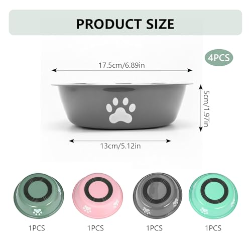 4 Pack 860ml Dog Bowl, Stainless Steel Dog Food and Water Bowl Pet Bowls Non Slip Silicone Bottom Feeder for Small Medium Dogs - Image 3