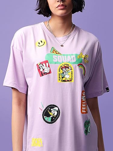 Image of Bewakoof Official Disney Merchandise Friends Women's 100% Cotton Graphic Print Oversized Fit Round Neck T-Shirt