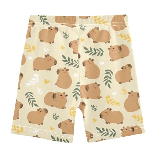 Cute Capybara Simple Flower Yellow Pattern Girls Shorts Elastic Waist Sports Shorts Girls Leggings Pants for 4-10 Years2