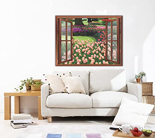 Image of CVANU Creative Window View Home Decor, Beautiful Garden of red Rose Flowers, Removable Window Wall Stickers /Decals for Living Room,Bed Room, Home etc Cv 29