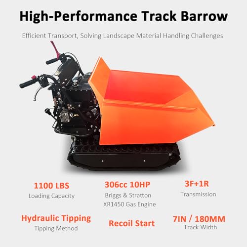Track Barrow - Hydraulic Assist, 1100 LBS Capacity | 306cc 10HP Engine with 3F+1R Gearbox & Hydraulic Tipping. Welded Bucket, 180mm Wide Tracks miniatura 4