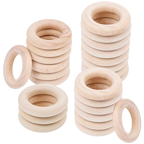 48 Pièces Anneau de Dentition Bois, Anneau en Bois Cercle Artisanat Non Fini Anneaux de Bois Accessoires Bricolage pour la Décoration de la Maison, Idéal Jouet Bebe (30mm) Cover