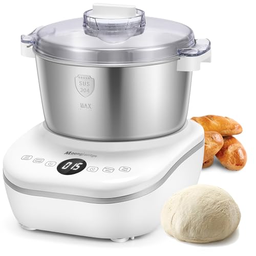 Moongiantgo 5L Dough Maker with Ferment Function, 200W Dough Kneading Machine with 304 Stainless Steel Bowl, Low Noise Operation, Microcomputer Timing, Touch Panel (White)