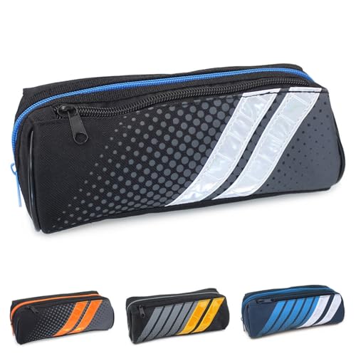 Fashion Stationery Pencil Case Black Boys Girls Students Children Kids 2 Zip 2 Stripes Sporty Back to High Secondary School Pencil Cases (Black White)