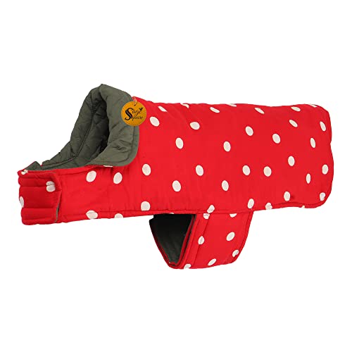 Image of Sage Square Dual-Sided Polka Dot Dog Jacket - Protective Cold-Weather Gear for Pets, Lightweight, Cushioned, Designed for Warmth & Comfort Indoors or Outside (Large - 26 Inches, Red and Grey)