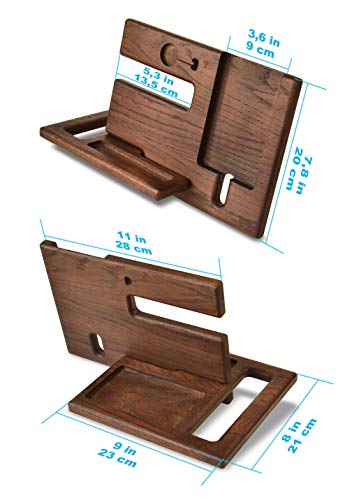 Teslyar Natural Oak Wood Phone Docking Station Recess Key Holder Wallet Stand Magnetic Watch Charger Slot Organizer Men Gift Husband Wife Anniversary Dad Birthday Nightstand Tablet Father Graduation