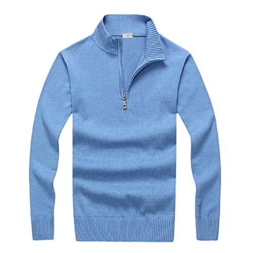 Pull d'hiver brodé homme Kelsiop col demi-fermeture éclair bleu XXL